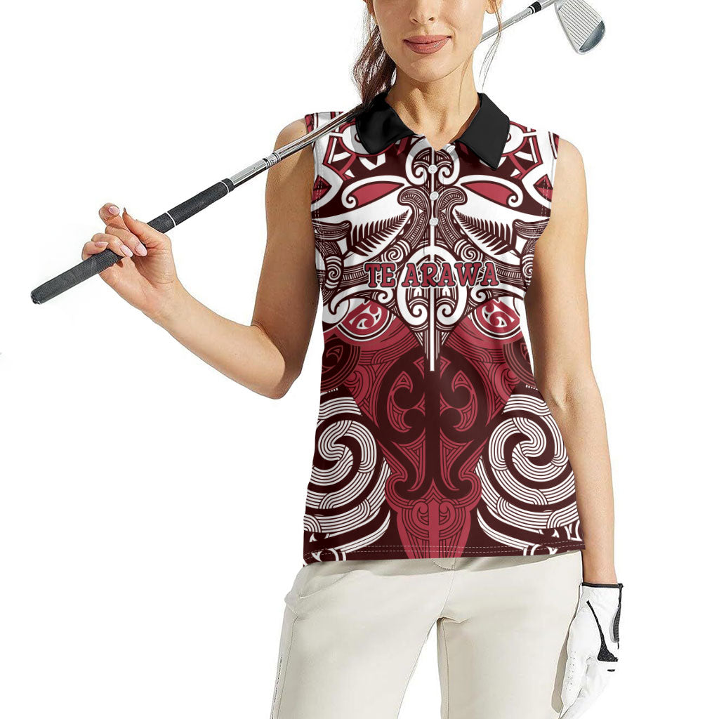 Personalised Maori Te Arawa Women Sleeveless Polo Shirt Silver Fern Kowhaiwhai Art LT01 - Polynesian Pride