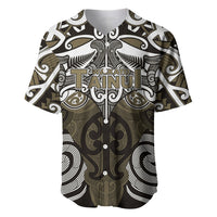 Personalised Maori Waikato Tainui Baseball Jersey Silver Fern Kowhaiwhai Art LT01 Muted Gold - Polynesian Pride
