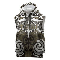Personalised Maori Waikato Tainui Sleeveless Hoodie Silver Fern Kowhaiwhai Art LT01 Muted Gold - Polynesian Pride