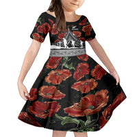 New Zealand ANZAC Day Family Matching Short Sleeve Bodycon Dress and Hawaiian Shirt Poppy With Polynesian Pattern LT01 Daughter's Dress Black - Polynesian Pride