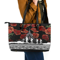 New Zealand ANZAC Day Leather Tote Bag Poppy With Polynesian Pattern LT01 - Polynesian Pride