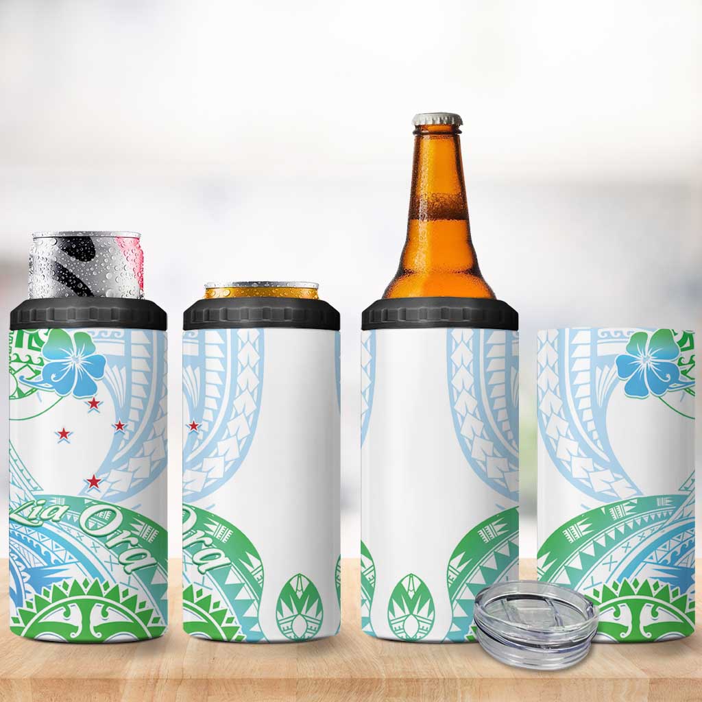 Kia Ora Maori New Zealand Pastel 4 in 1 Can Cooler Tumbler Sun Ta Moko Aqua Green Version LT01 - Polynesian Pride