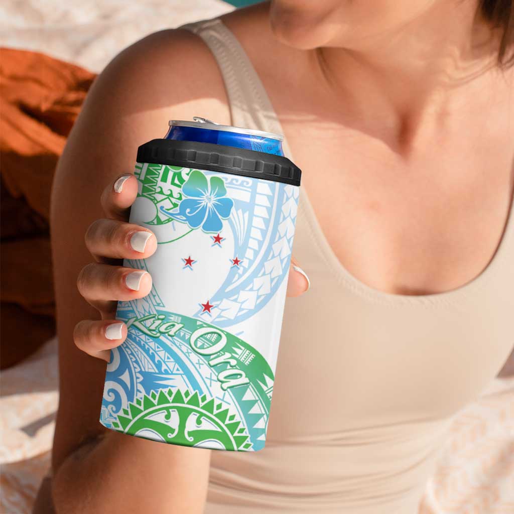Kia Ora Maori New Zealand Pastel 4 in 1 Can Cooler Tumbler Sun Ta Moko Aqua Green Version LT01 - Polynesian Pride