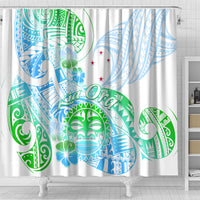 Kia Ora Maori New Zealand Pastel Shower Curtain Sun Ta Moko Aqua Green Version LT01 - Polynesian Pride