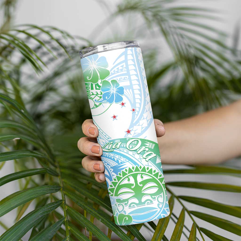 Kia Ora Maori New Zealand Pastel Skinny Tumbler Sun Ta Moko Aqua Green Version LT01 - Polynesian Pride