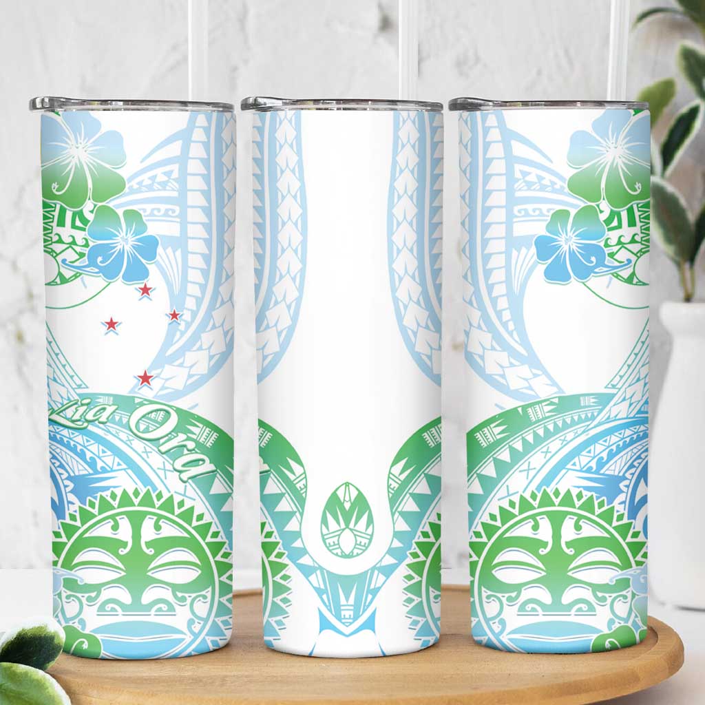 Kia Ora Maori New Zealand Pastel Skinny Tumbler Sun Ta Moko Aqua Green Version LT01 - Polynesian Pride
