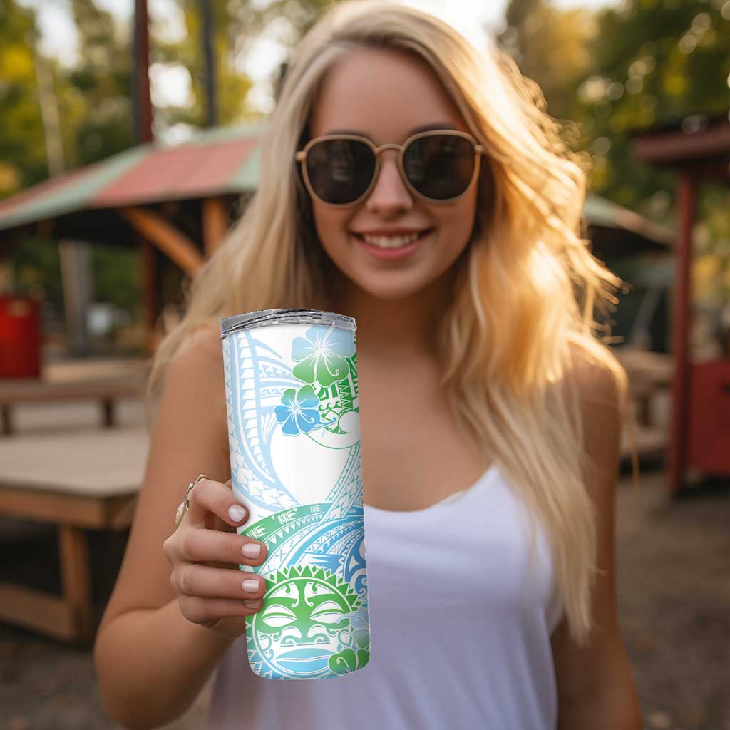 Kia Ora Maori New Zealand Pastel Skinny Tumbler Sun Ta Moko Aqua Green Version LT01 - Polynesian Pride
