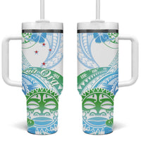 Kia Ora Maori New Zealand Pastel Tumbler With Handle Sun Ta Moko Aqua Green Version LT01 One Size: 40 oz Aqua - Polynesian Pride