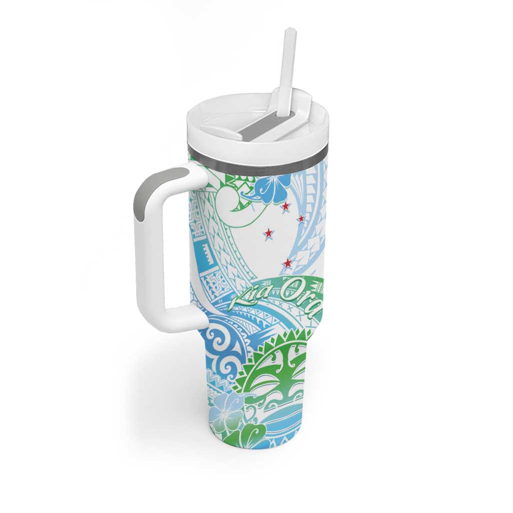 Kia Ora Maori New Zealand Pastel Tumbler With Handle Sun Ta Moko Aqua Green Version LT01 - Polynesian Pride