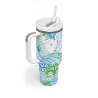 Kia Ora Maori New Zealand Pastel Tumbler With Handle Sun Ta Moko Aqua Green Version LT01 - Polynesian Pride