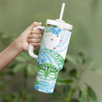 Kia Ora Maori New Zealand Pastel Tumbler With Handle Sun Ta Moko Aqua Green Version LT01 - Polynesian Pride