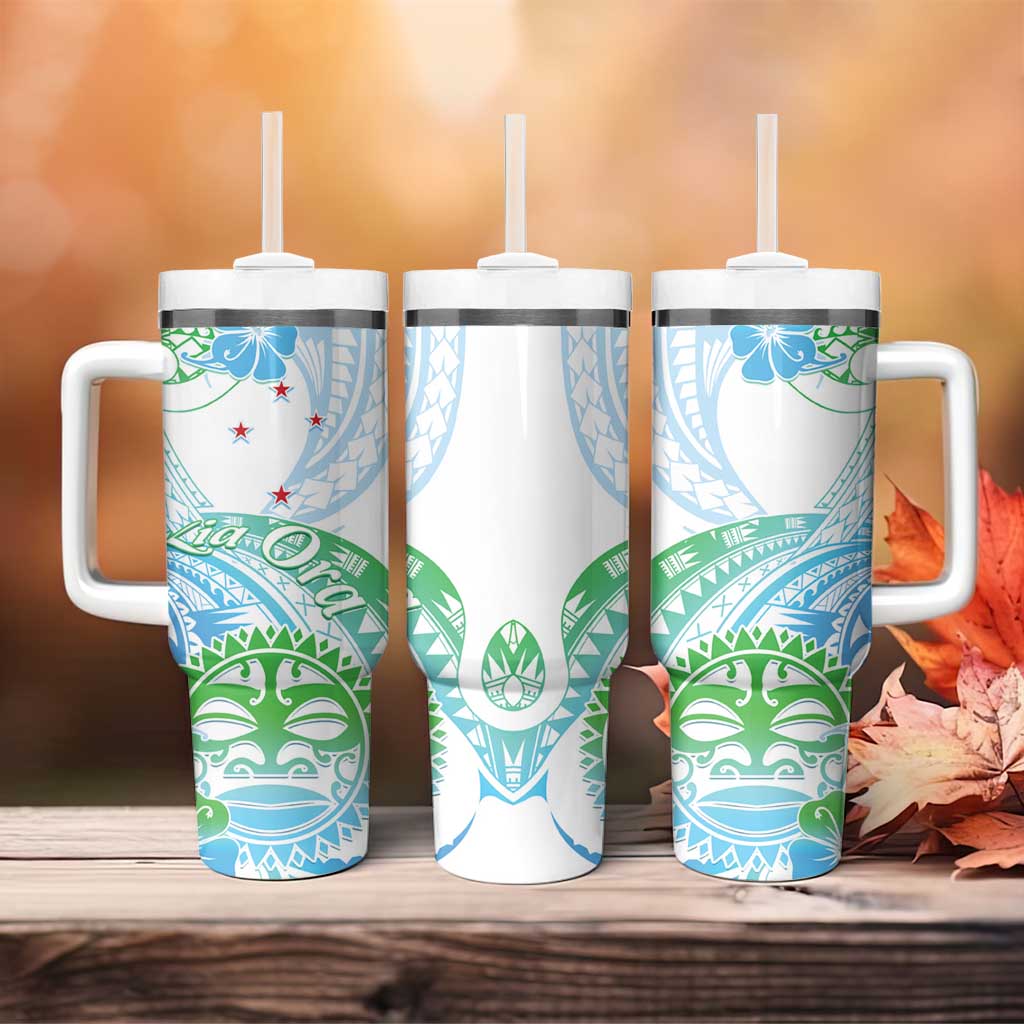 Kia Ora Maori New Zealand Pastel Tumbler With Handle Sun Ta Moko Aqua Green Version LT01 - Polynesian Pride