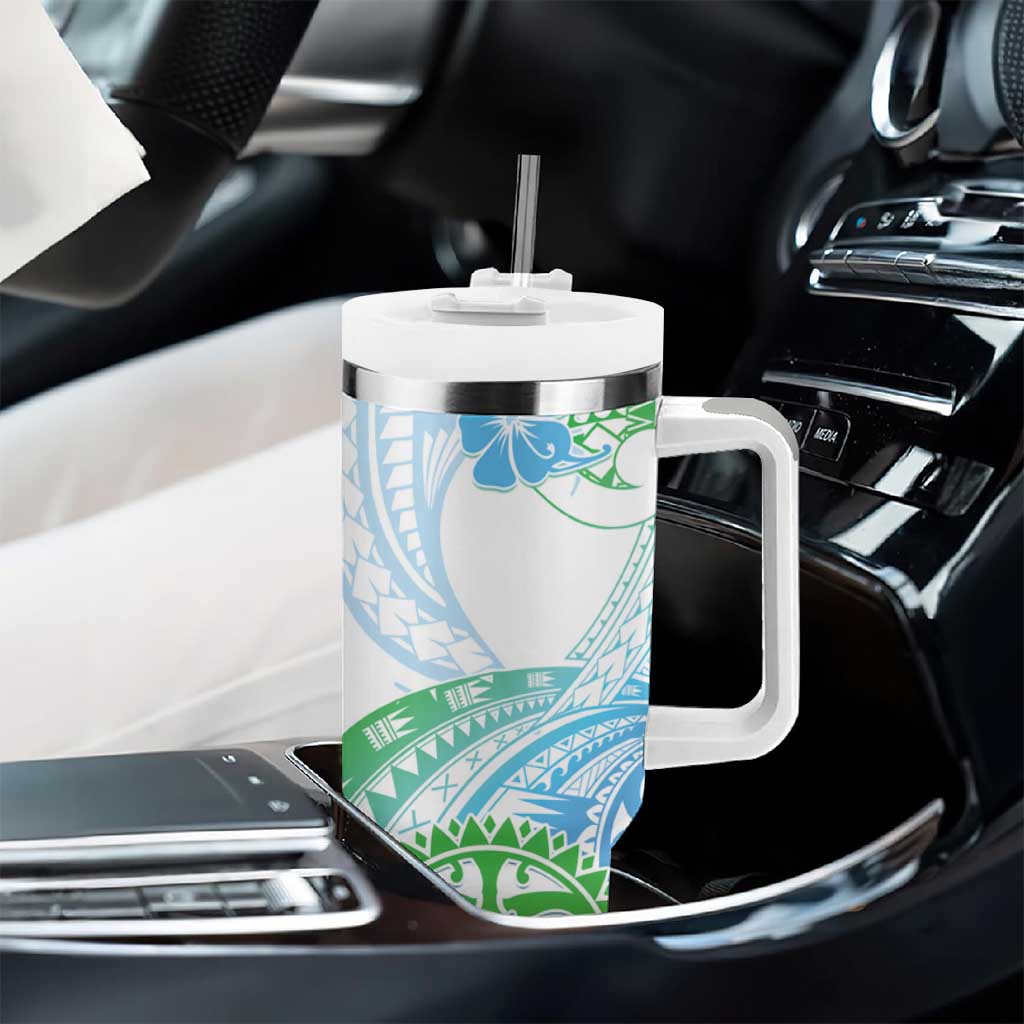 Kia Ora Maori New Zealand Pastel Tumbler With Handle Sun Ta Moko Aqua Green Version LT01 - Polynesian Pride