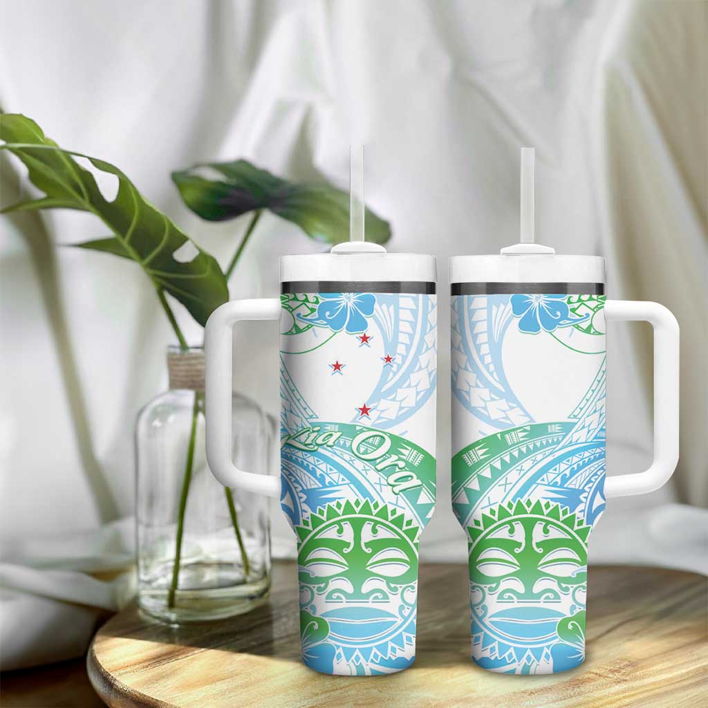 Kia Ora Maori New Zealand Pastel Tumbler With Handle Sun Ta Moko Aqua Green Version LT01 - Polynesian Pride