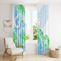 Kia Ora Maori New Zealand Pastel Window Curtain Sun Ta Moko Aqua Green Version LT01 - Polynesian Pride