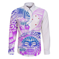 Kia Ora Maori New Zealand Pastel Family Matching Tank Maxi Dress and Hawaiian Shirt Sun Ta Moko Lilac Version LT01 Dad's Shirt - Long Sleeve Purple - Polynesian Pride