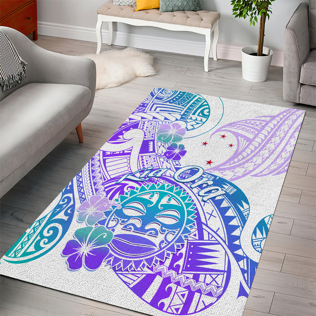 Kia Ora Maori New Zealand Pastel Area Rug Sun Ta Moko Violet Version LT01 - Polynesian Pride