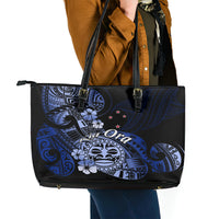 Aotearoa Kia Ora New Zealand Ta Moko Blue Version Leather Tote Bag LT01 - Polynesian Pride