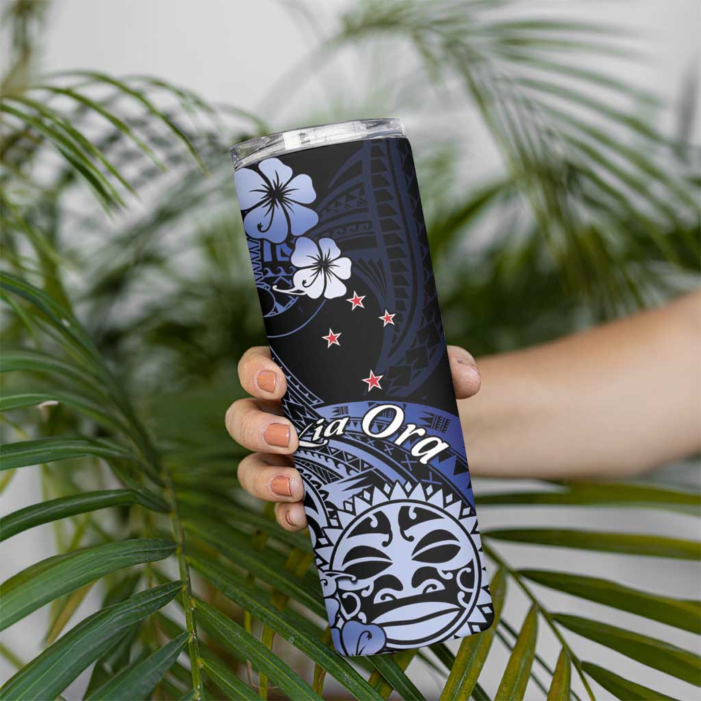 Aotearoa Kia Ora New Zealand Ta Moko Blue Version Skinny Tumbler