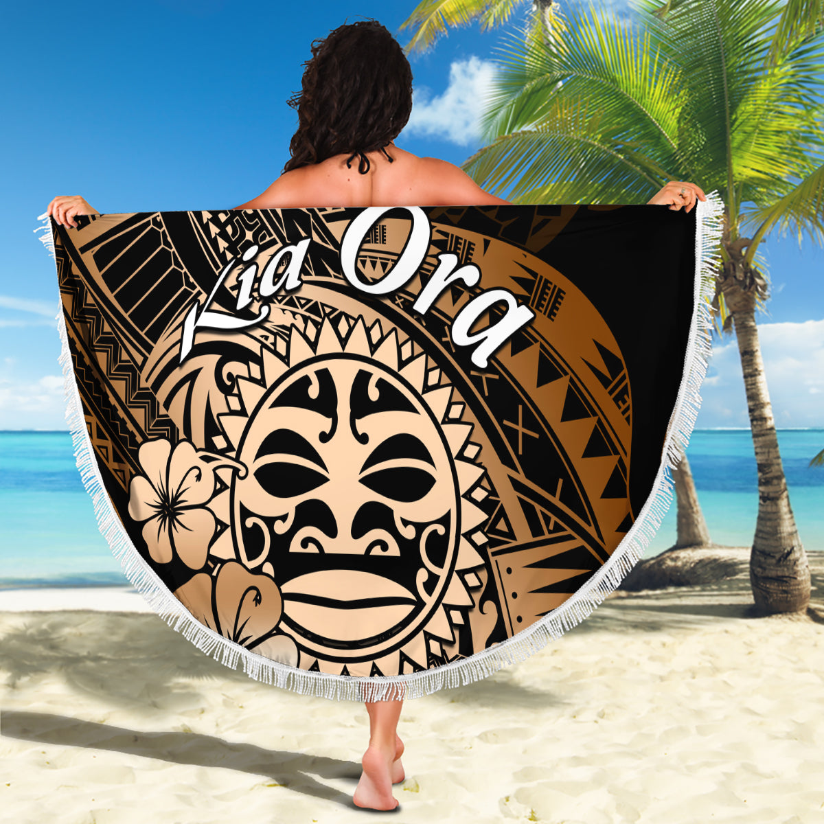 Aotearoa Kia Ora New Zealand Ta Moko Gold Version Beach Blanket LT01 - Polynesian Pride