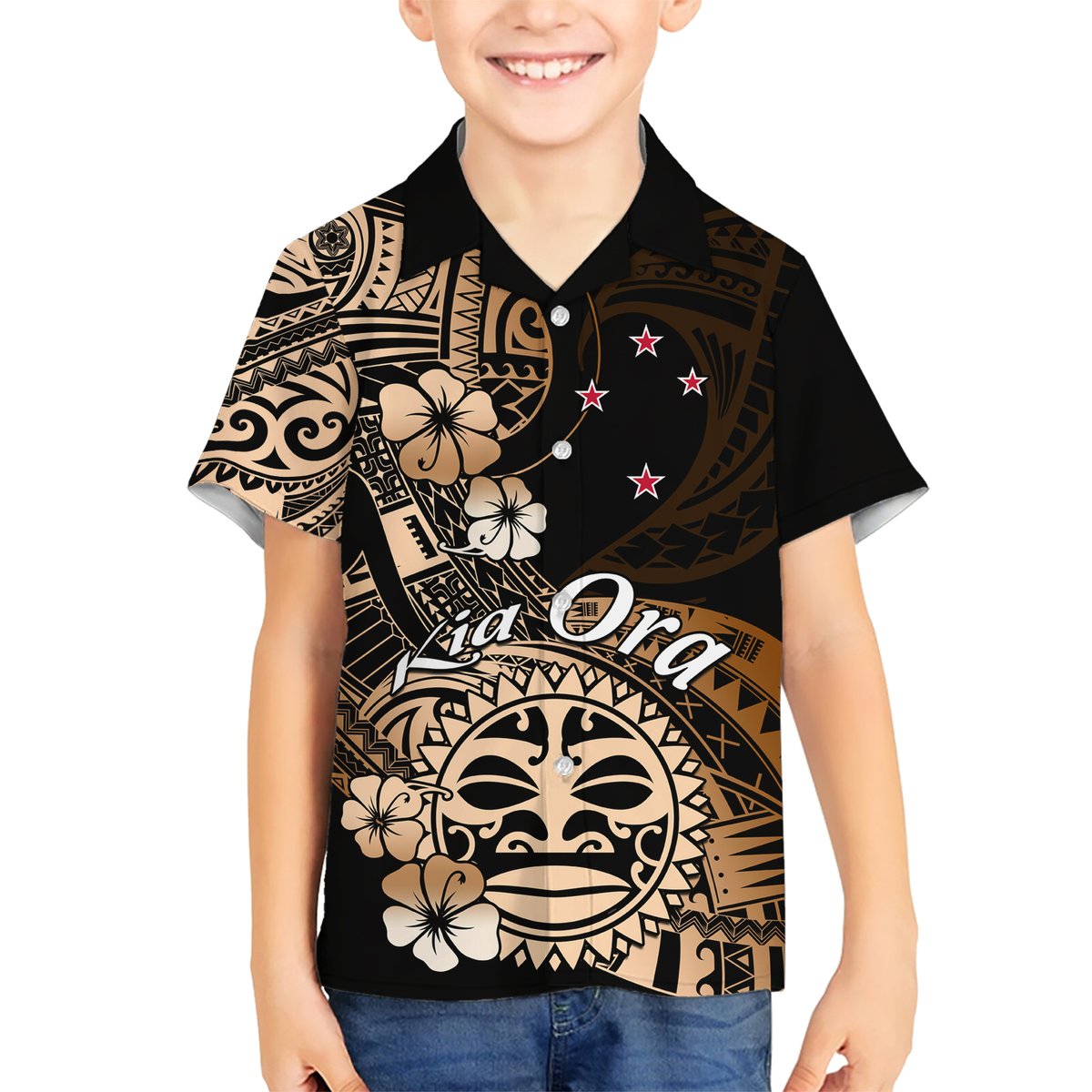 Aotearoa Kia Ora New Zealand Ta Moko Gold Version Hawaiian Shirt LT01 - Polynesian Pride