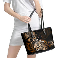 Aotearoa Kia Ora New Zealand Ta Moko Gold Version Leather Tote Bag LT01 - Polynesian Pride