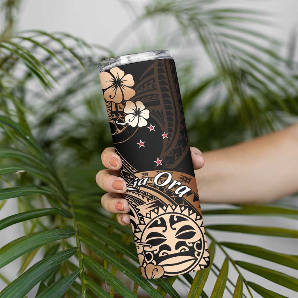 Aotearoa Kia Ora New Zealand Ta Moko Gold Version Skinny Tumbler LT01 - Polynesian Pride