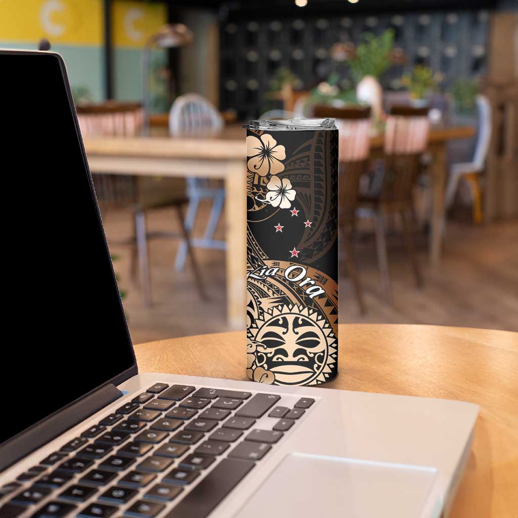 Aotearoa Kia Ora New Zealand Ta Moko Gold Version Skinny Tumbler LT01 - Polynesian Pride