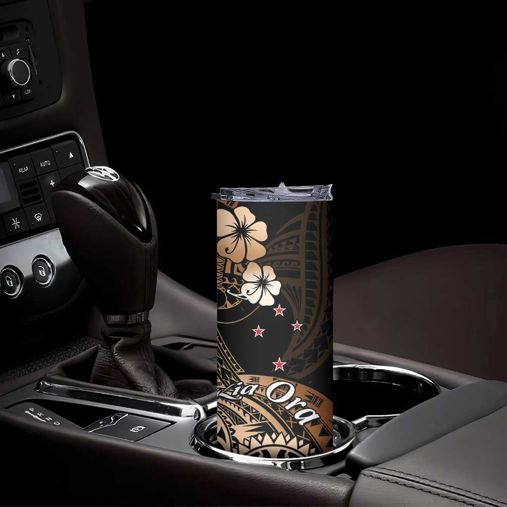 Aotearoa Kia Ora New Zealand Ta Moko Gold Version Skinny Tumbler LT01 - Polynesian Pride