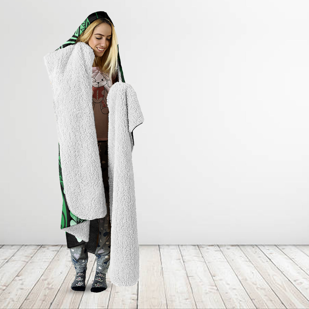 Aotearoa Kia Ora New Zealand Ta Moko Green Version Hooded Blanket LT01 - Polynesian Pride