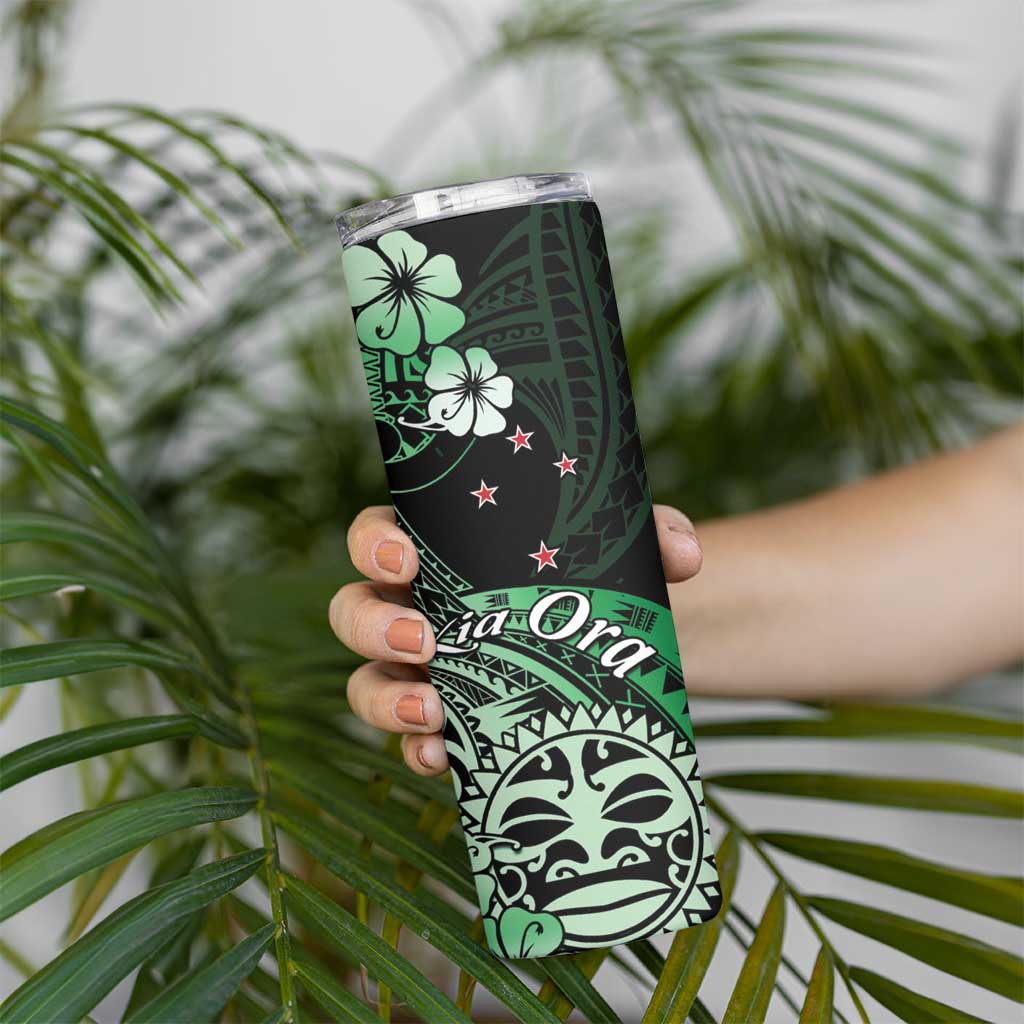 Aotearoa Kia Ora New Zealand Ta Moko Green Version Skinny Tumbler LT01 - Polynesian Pride