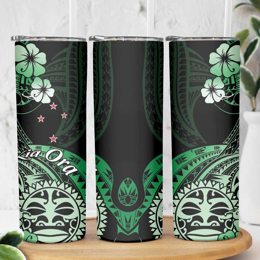 Aotearoa Kia Ora New Zealand Ta Moko Green Version Skinny Tumbler LT01 - Polynesian Pride