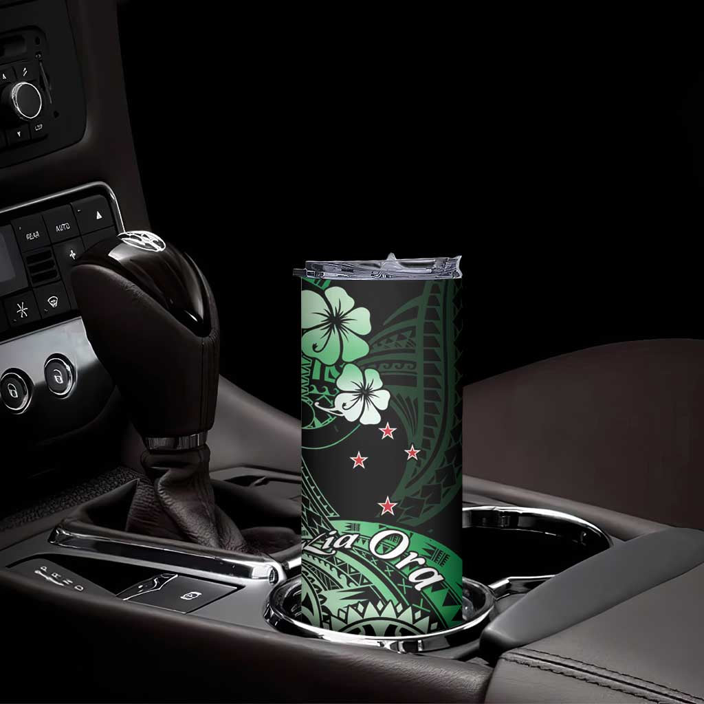 Aotearoa Kia Ora New Zealand Ta Moko Green Version Skinny Tumbler LT01 - Polynesian Pride