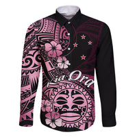 Aotearoa Kia Ora New Zealand Ta Moko Pink Version Family Matching Mermaid Dress and Hawaiian Shirt LT01 Dad's Shirt - Long Sleeve Pink - Polynesian Pride