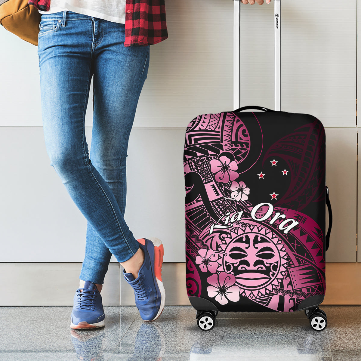 Aotearoa Kia Ora New Zealand Ta Moko Pink Version Luggage Cover LT01 - Polynesian Pride