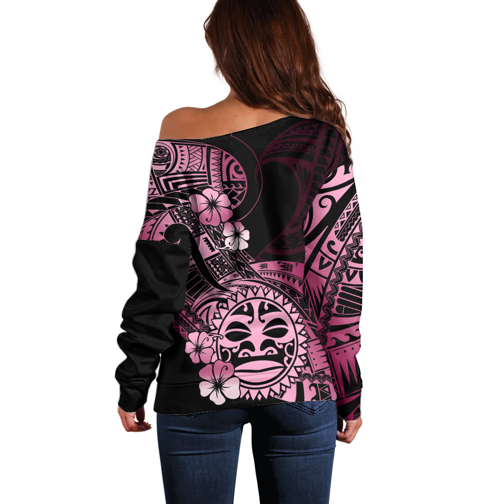 Aotearoa Kia Ora New Zealand Ta Moko Pink Version Off Shoulder Sweater LT01 - Polynesian Pride
