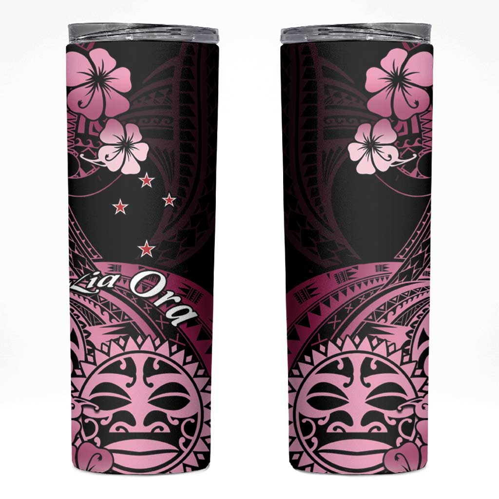 Aotearoa Kia Ora New Zealand Ta Moko Pink Version Skinny Tumbler LT01 Pink - Polynesian Pride