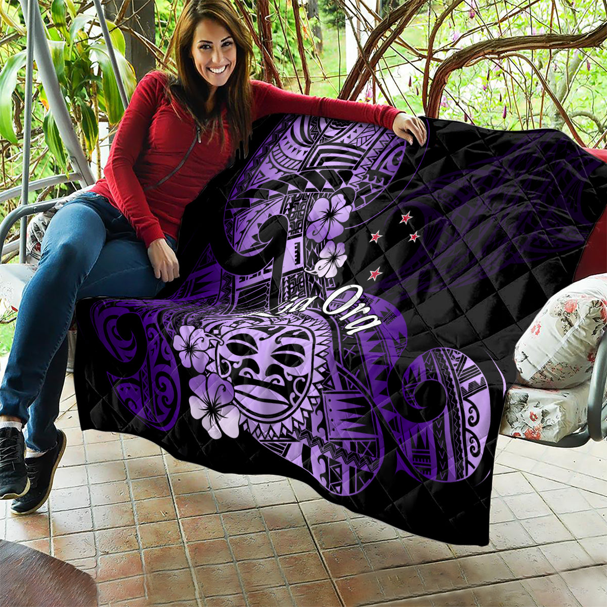 Aotearoa Kia Ora New Zealand Ta Moko Purple Version Quilt LT01 - Polynesian Pride