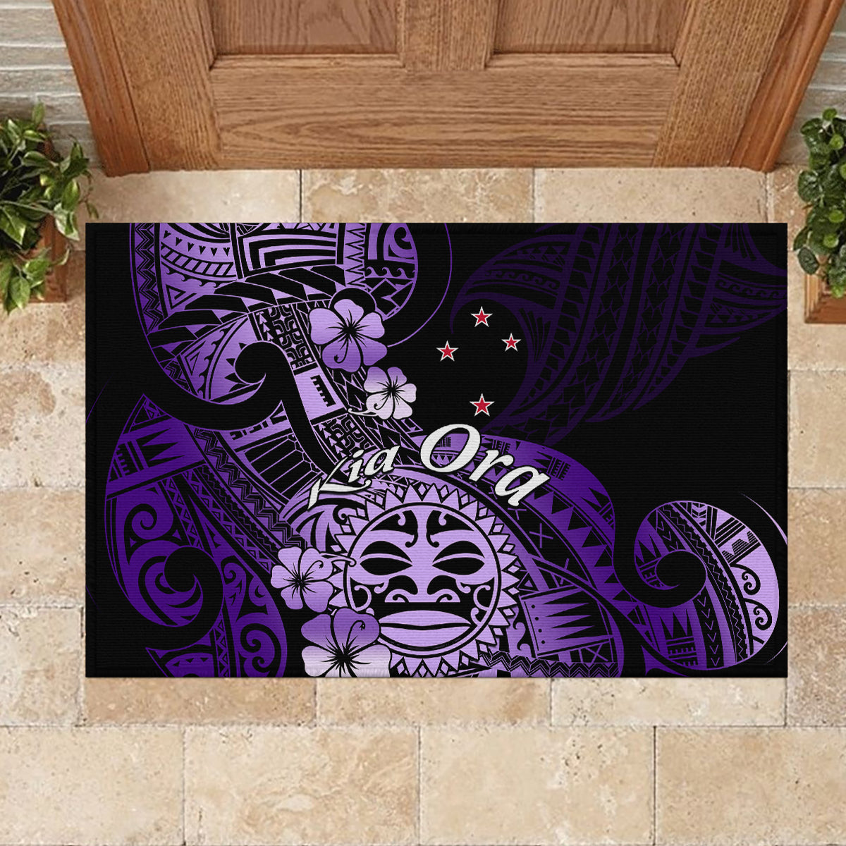 Aotearoa Kia Ora New Zealand Ta Moko Purple Version Rubber Doormat LT01 - Polynesian Pride