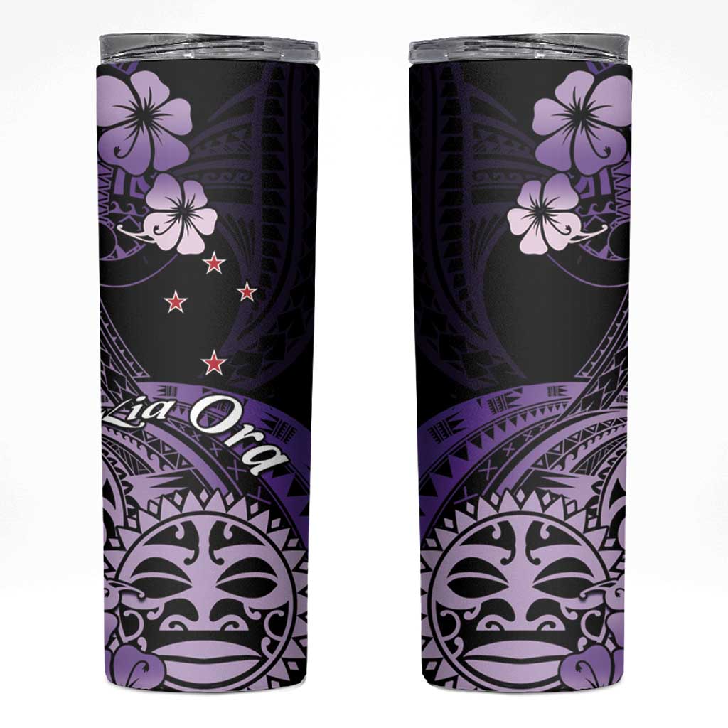 Aotearoa Kia Ora New Zealand Ta Moko Purple Version Skinny Tumbler LT01 Purple - Polynesian Pride