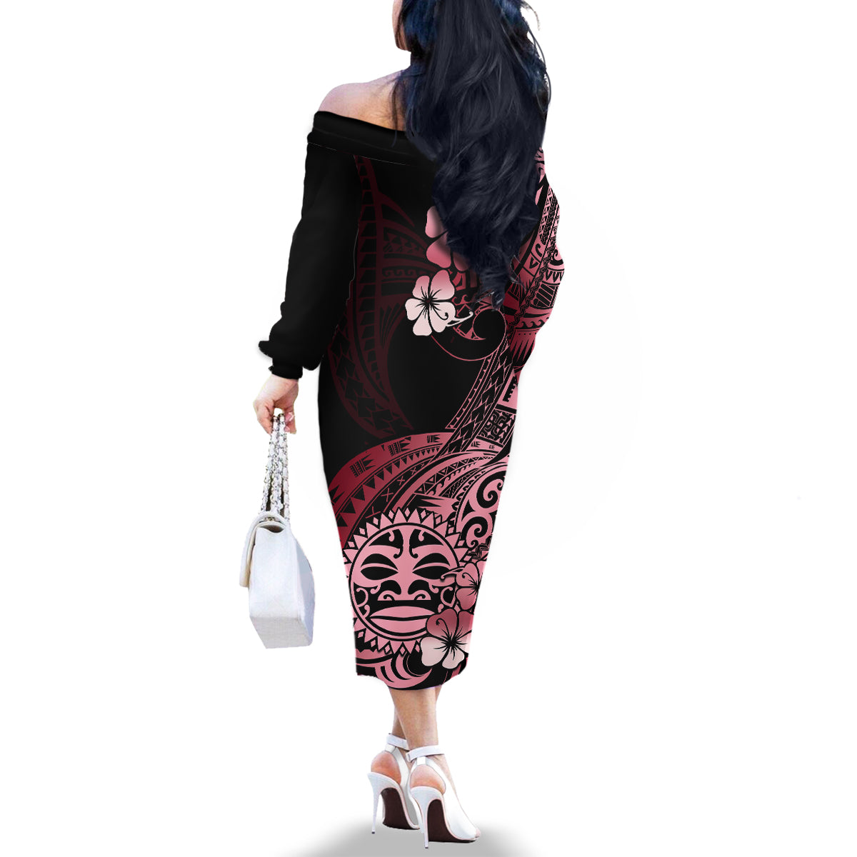 Aotearoa Kia Ora New Zealand Ta Moko Red Version Family Matching Off Shoulder Long Sleeve Dress and Hawaiian Shirt LT01 - Polynesian Pride