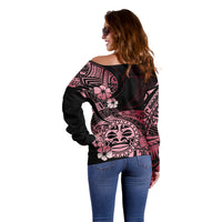 Aotearoa Kia Ora New Zealand Ta Moko Red Version Off Shoulder Sweater LT01 - Polynesian Pride