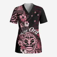 Aotearoa Kia Ora New Zealand Ta Moko Red Version Scrub Top - Polynesian Pride