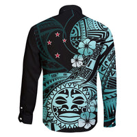Aotearoa Kia Ora New Zealand Ta Moko Turquoise Version Family Matching Off Shoulder Long Sleeve Dress and Hawaiian Shirt LT01 - Polynesian Pride
