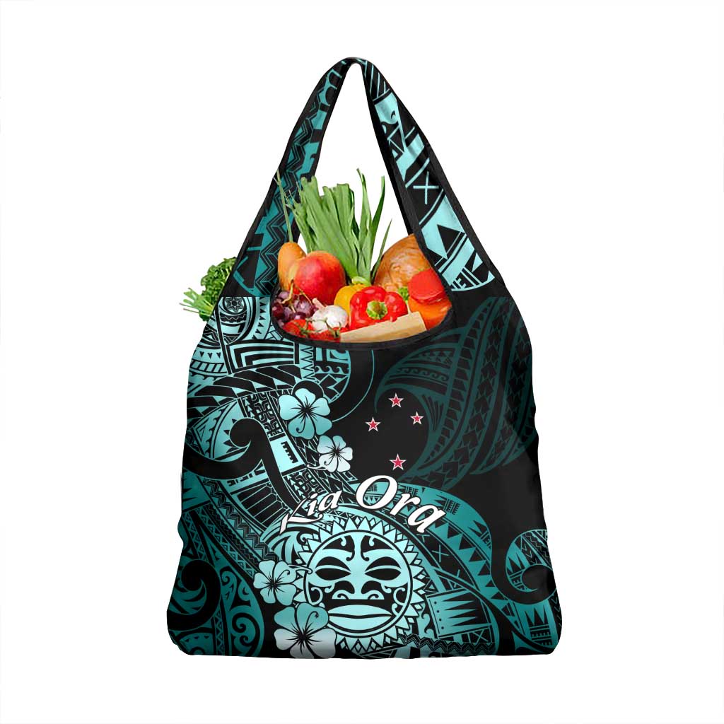 Aotearoa Kia Ora New Zealand Ta Moko Turquoise Version Grocery Bag LT01 1-pack One Size Turquoise - Polynesian Pride