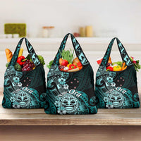 Aotearoa Kia Ora New Zealand Ta Moko Turquoise Version Grocery Bag LT01 3-pack One Size Turquoise - Polynesian Pride
