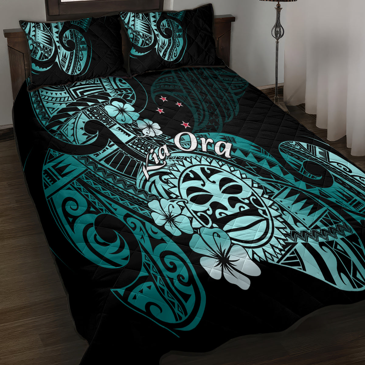Aotearoa Kia Ora New Zealand Ta Moko Turquoise Version Quilt Bed Set LT01 - Polynesian Pride