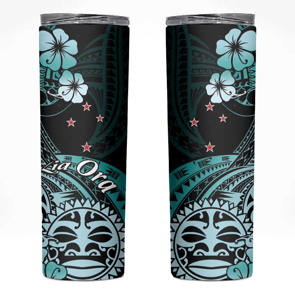 Aotearoa Kia Ora New Zealand Ta Moko Turquoise Version Skinny Tumbler LT01 Turquoise - Polynesian Pride