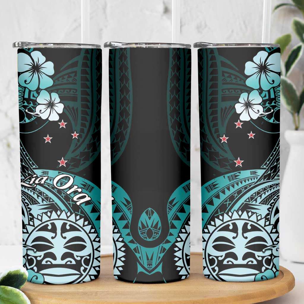 Aotearoa Kia Ora New Zealand Ta Moko Turquoise Version Skinny Tumbler LT01 - Polynesian Pride