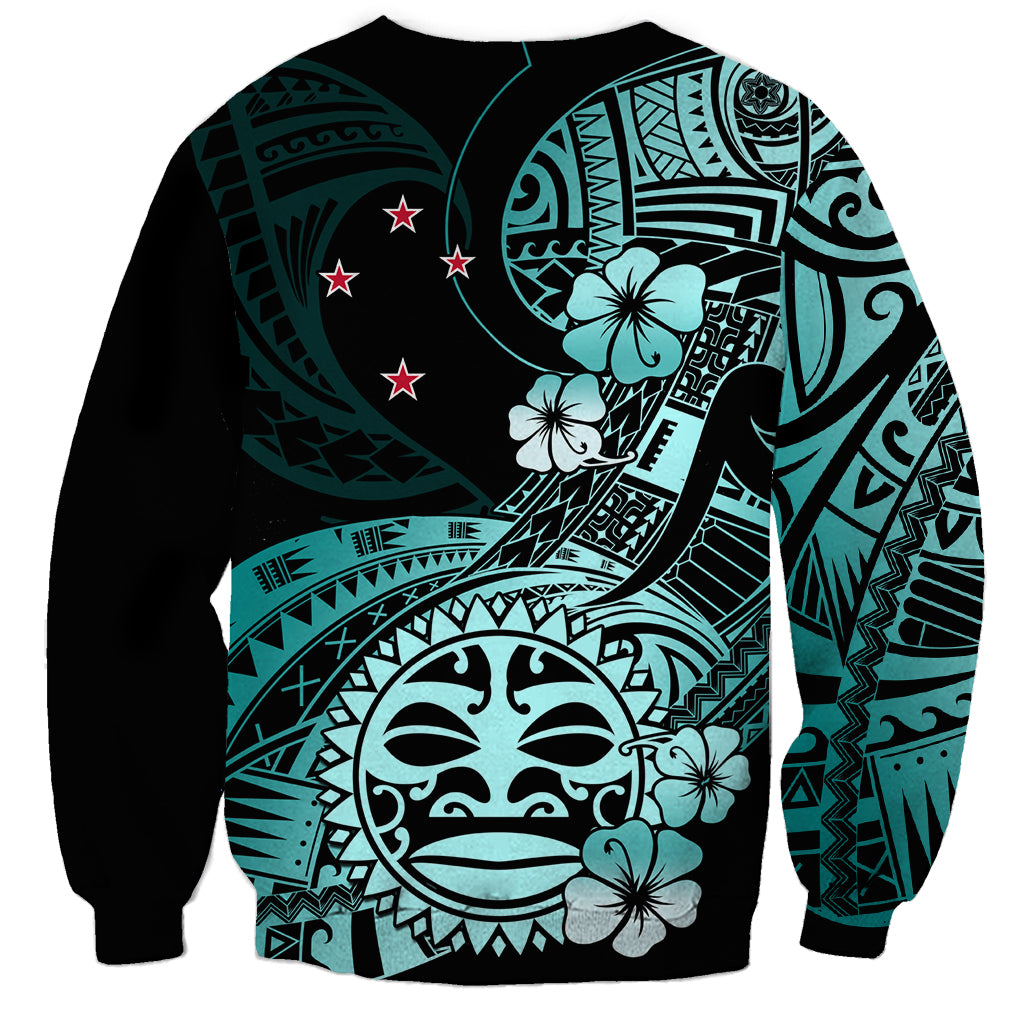 Aotearoa Kia Ora New Zealand Ta Moko Turquoise Version Sweatshirt LT01 - Polynesian Pride